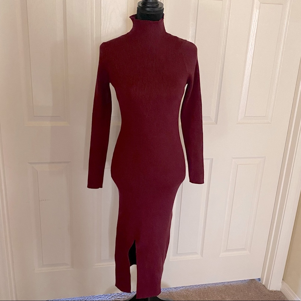 Skies Are Blue Mock Neck Sweater Burgundy Dress NWOT